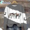 Western Horse Print Crew Neck Sweatshirt 1