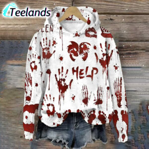 Women Halloween Bloody Printed Hoodie