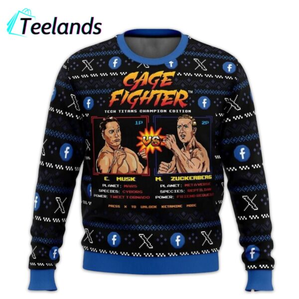 Cage Fighter Elon Musk And Mark Zuckerberg Ugly Christmas Sweater