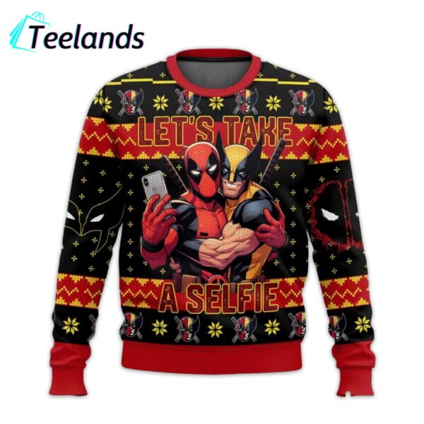 Deadpool and Wolverine Lets Take A Selfie Ugly Christmas Sweater