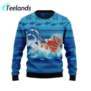 Dolphin Riding The Waves With Santa Ugly Christmas Sweater