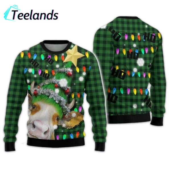 Ho Ho Ho Cow Christmas Lights Ugly Sweater