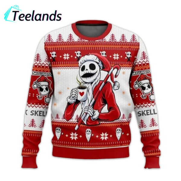 Jack Skellington Drinks Coffee Ugly Christmas Sweater