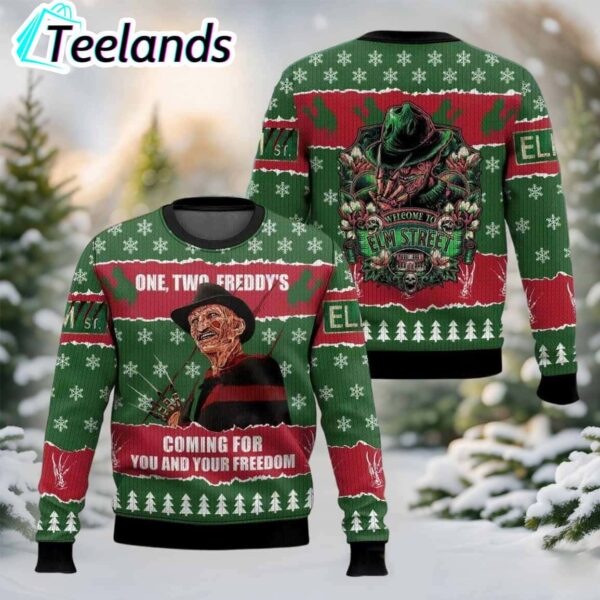 One Two Freddy's Coming For You And Your Freedom Ugly Christmas Sweater