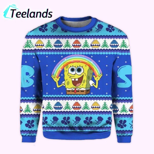 Rainbow SpongeBob Ugly Christmas Sweater