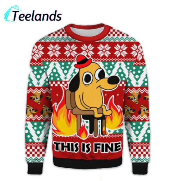 This Is Fine Dog Ugly Christmas Sweater