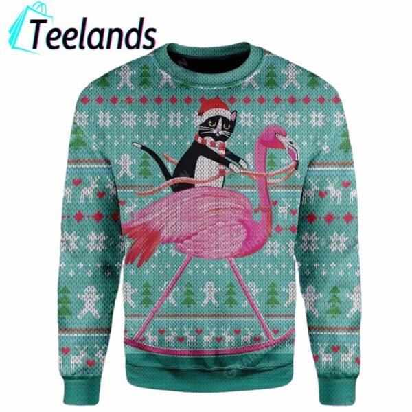 Ugly Christmas Cat And Flamingo Sweater