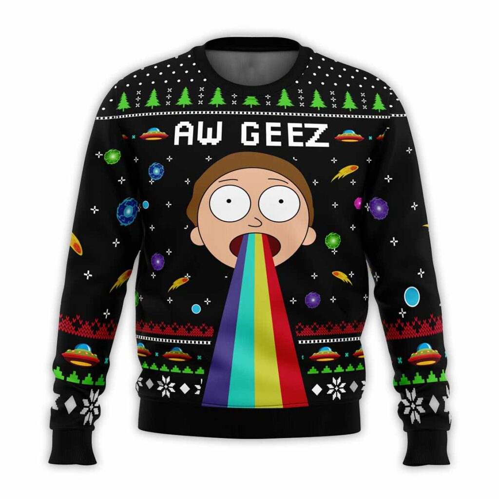 Aw Geez Rick and Morty Ugly Christmas Sweater 1