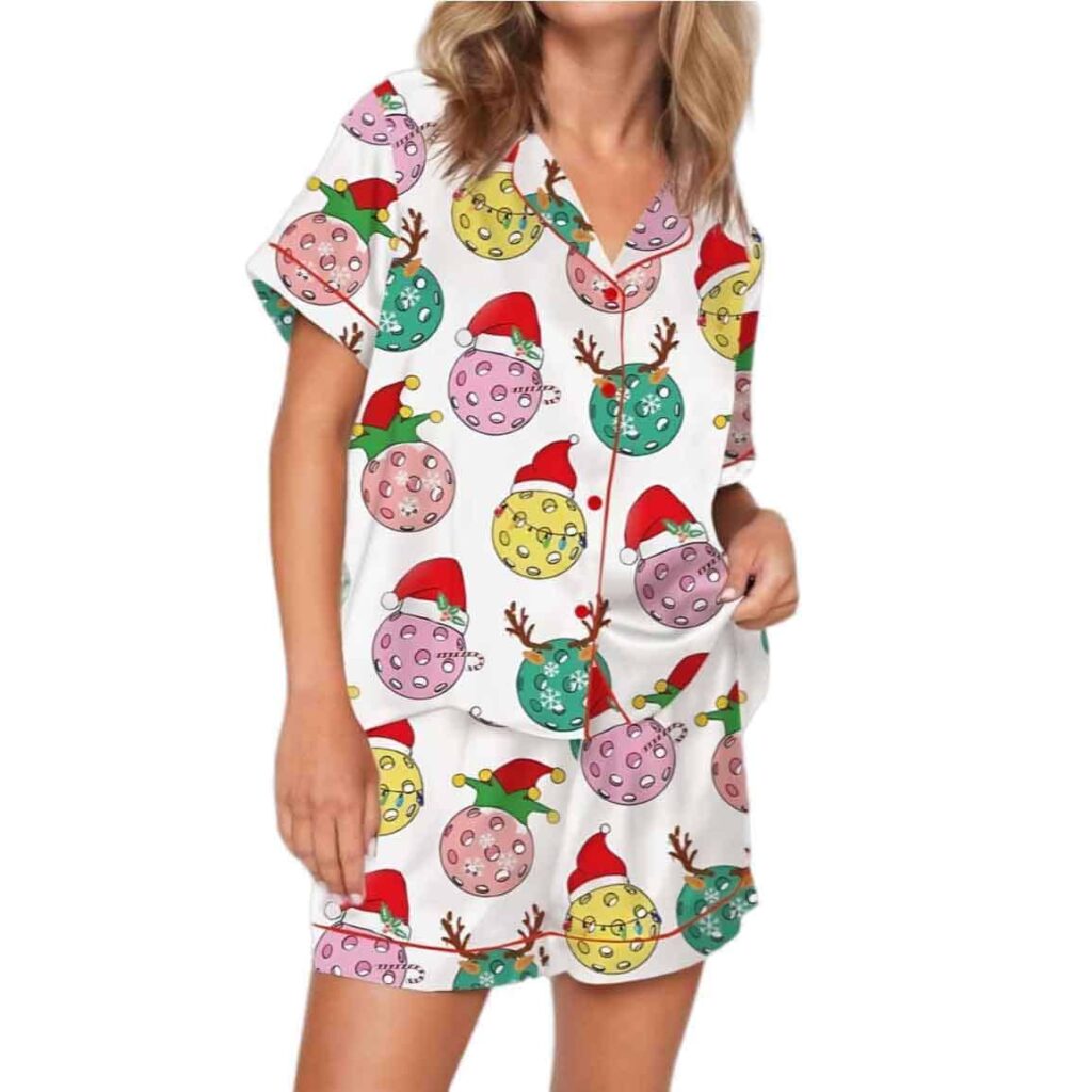 Christmas Colorful Pickleball Satin Pajama Set