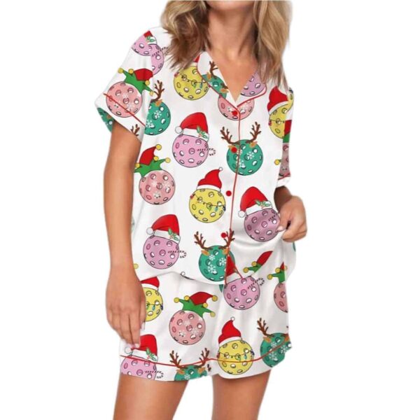 Christmas Colorful Pickleball Satin Pajama Set 1