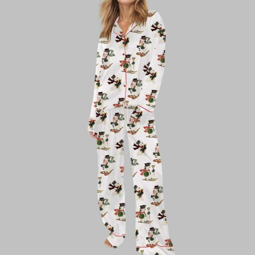 Christmas Jolly Snowman Satin Pajama Set 1