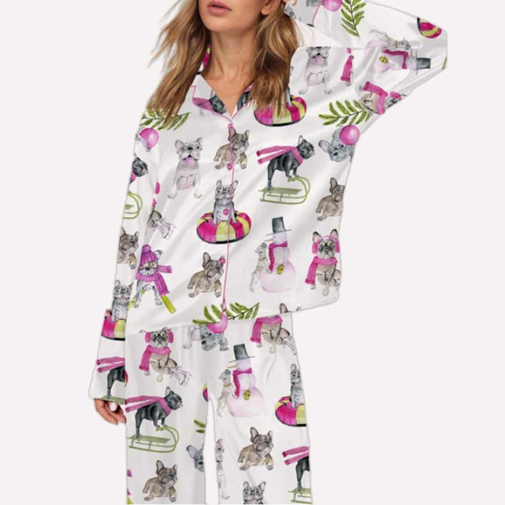 Christmas Skiing French Bulldog Pajama Set 1