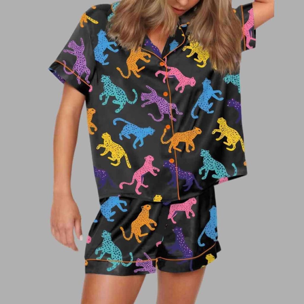 Colorful Leopard Satin Pajama Set 1