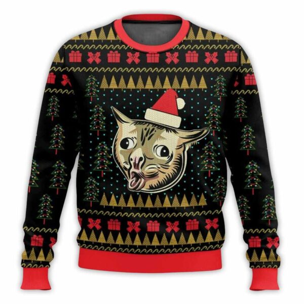 Coughing Cat Meme Ugly Christmas Sweater 1