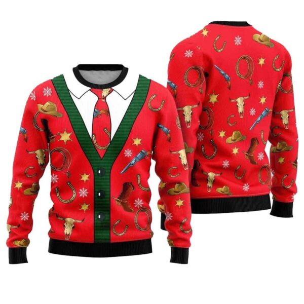 Cowboy Cardigan Ugly Christmas Sweater