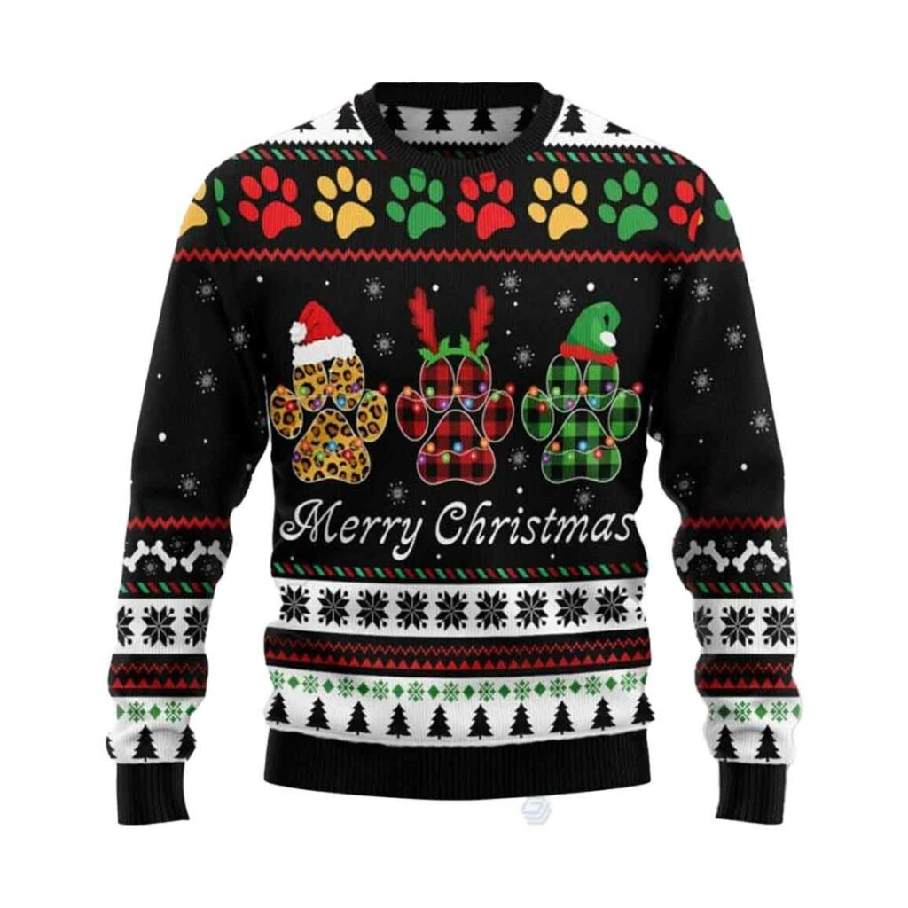 Dog Paws Merry Christmas Ugly Christmas Sweater