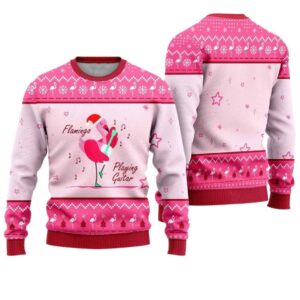 Flamingo Playing Guitar Ugly Christmas Sweater