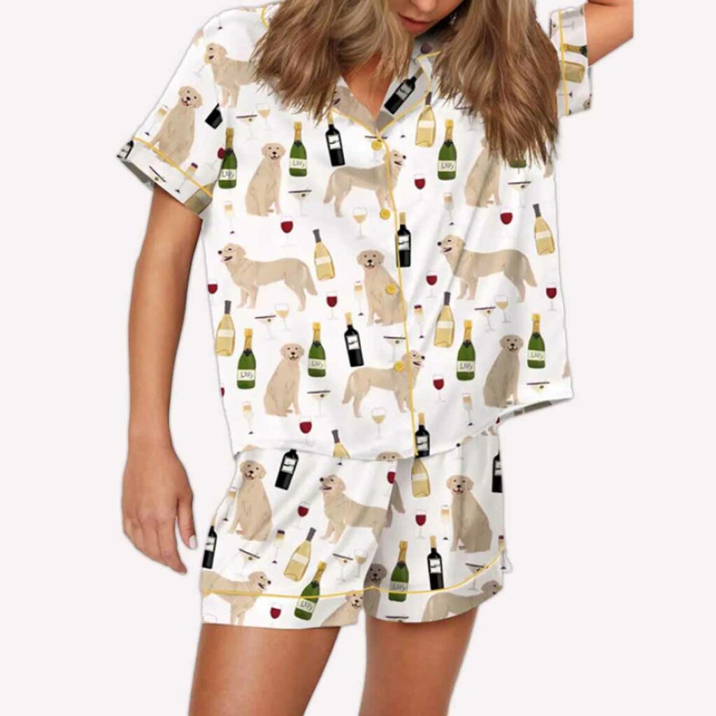 Golden Retriever And Wine Pajama Set 1