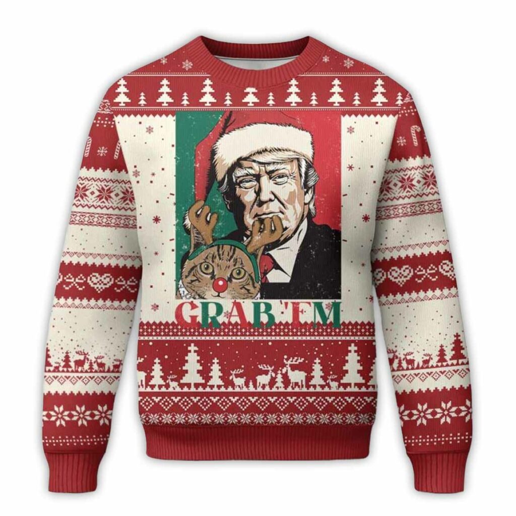 Grab 'em Trump Hug Reindeer Cat Ugly Christmas Sweater