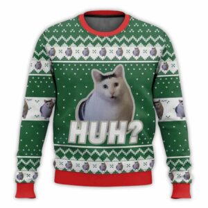 Huh Cat meme Christmas Ugly Sweater 1