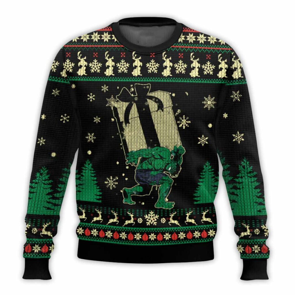 Hulk Carrying Christmas Gift Box Ugly Christmas Sweater 1