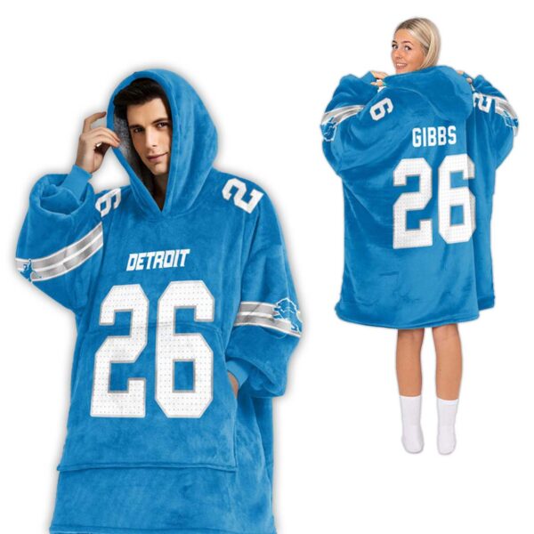 Jahmyr Gibbs Detroit Lions Football Unisex Blanket Hoodie 2