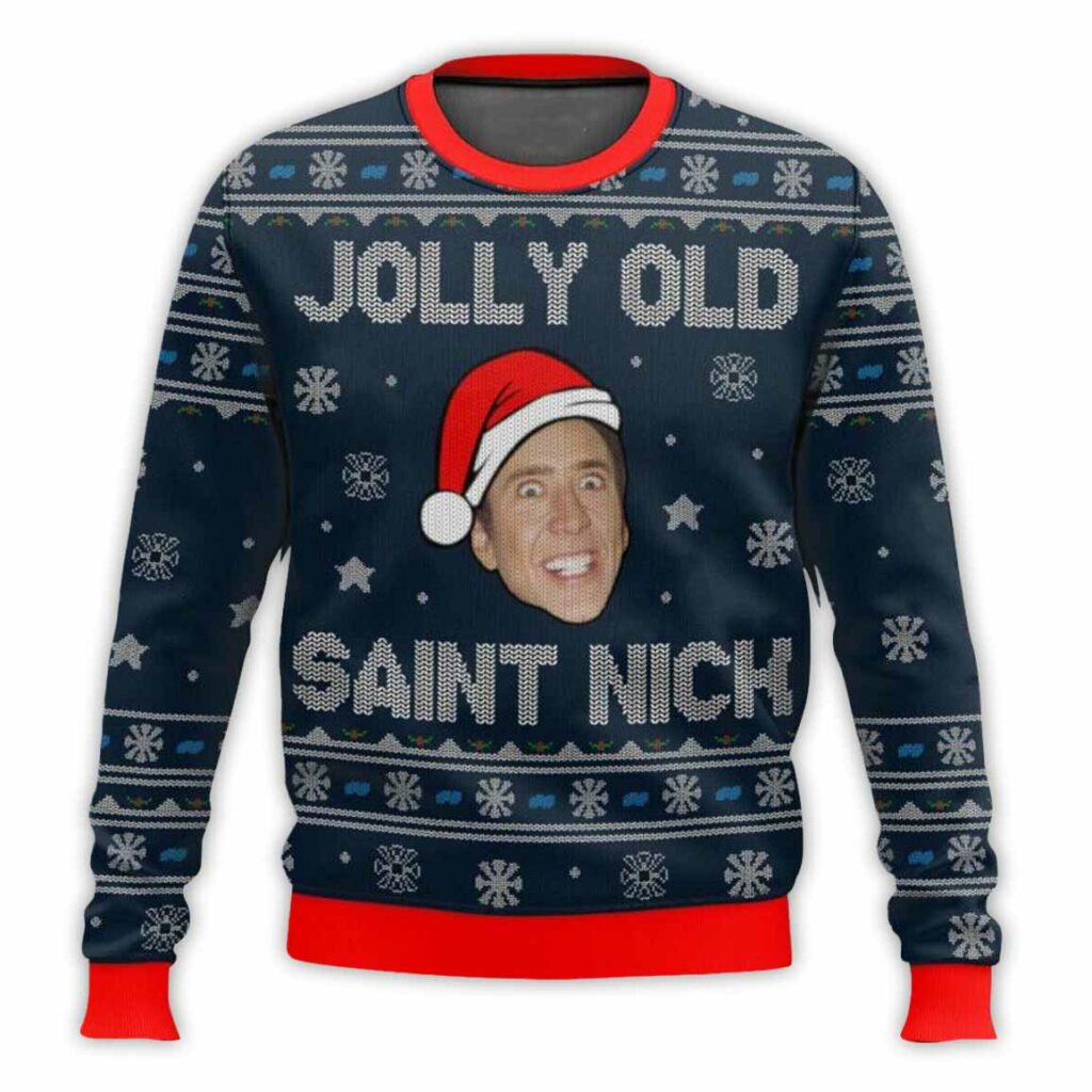 Jolly Old Saint Nick Nicolas Cage Ugly Christmas Sweater 1