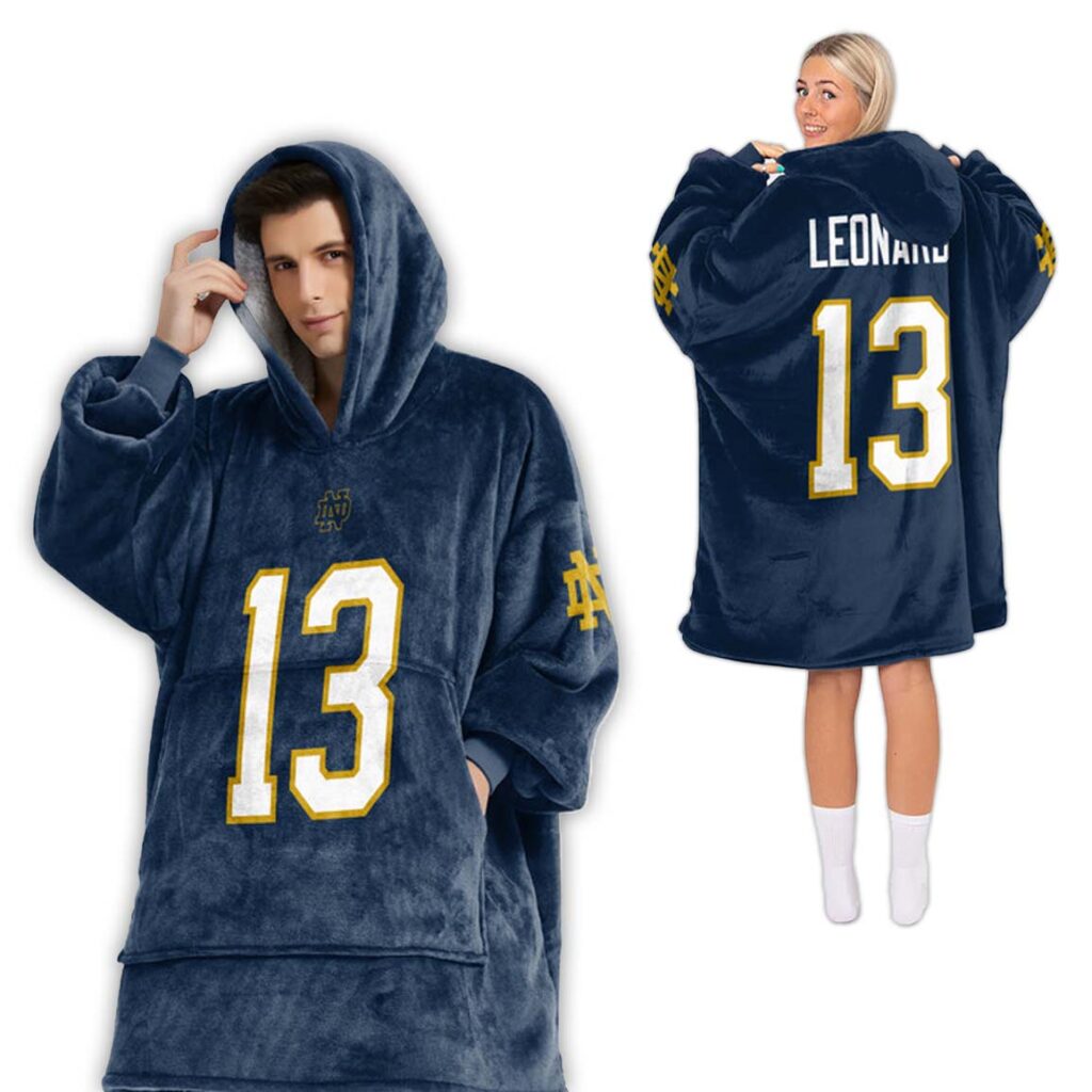 Riley Leonard Notre Dame Football Unisex Blanket Hoodie