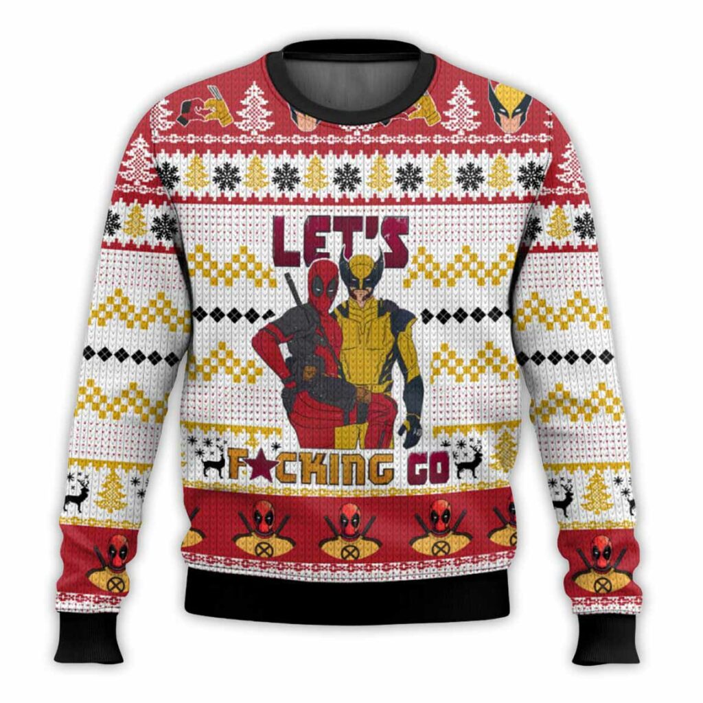 Let's Fcking Go Deadpool Wolverine Ugly Christmas Sweater 1