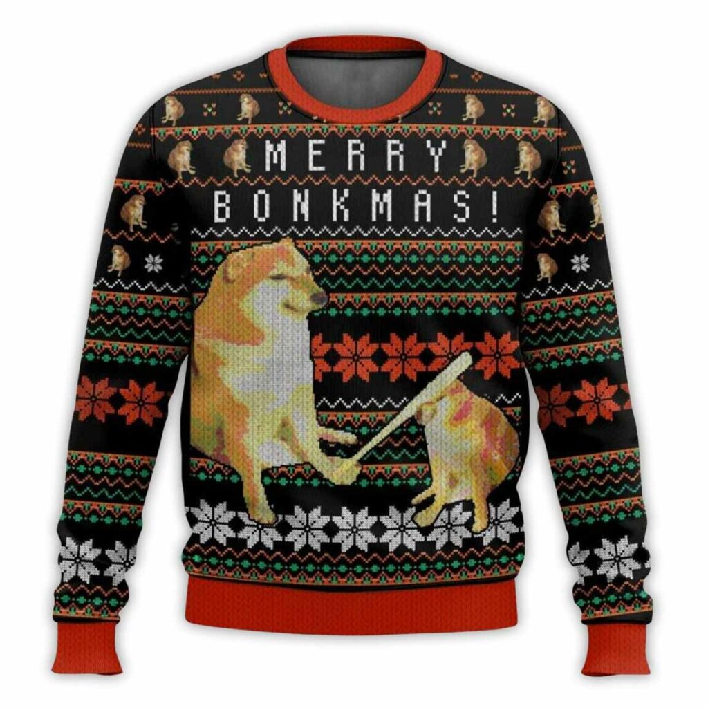 Merry Bonkmas Cheems Meme Ugly Christmas Sweater 1