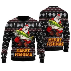 Merry Fishmas Santa Hug Fishing Ugly Christmas Sweater