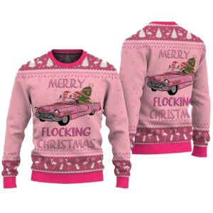 Merry Flocking Christmas Flamingos Ugly Christmas Sweater