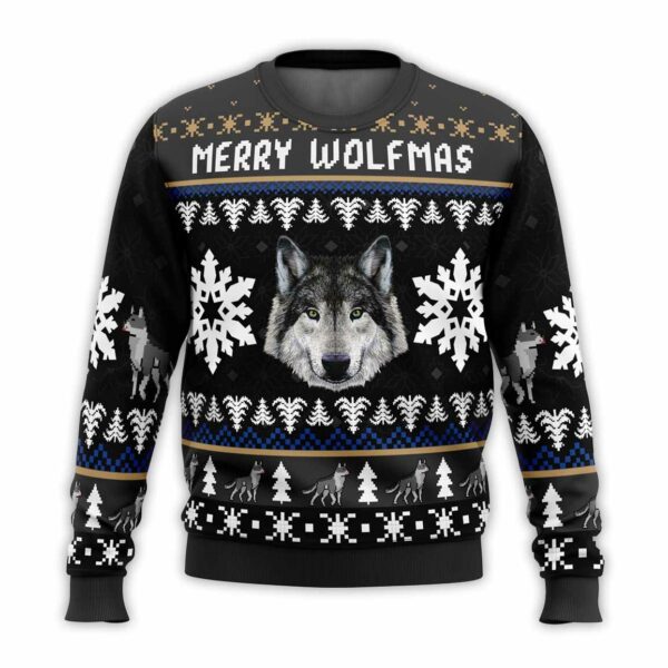 Merry Wolfmas Wolf Ugly Christmas Sweater 1