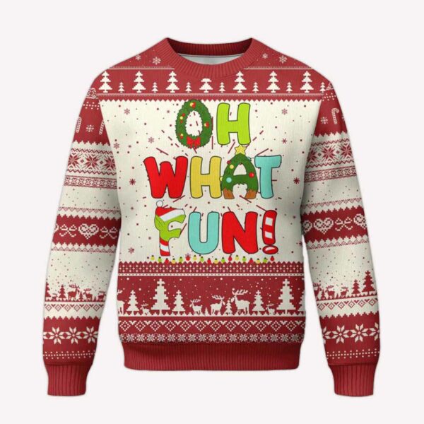 Oh What Fun Xmas Candy Cane Ugly Christmas Sweater