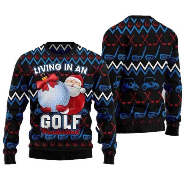 Santa Clause Golf Wonderland Ugly Christmas Sweater