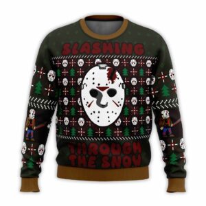 Slashing Through The Snow Jason Voorhees Ugly Christmas Sweater 1