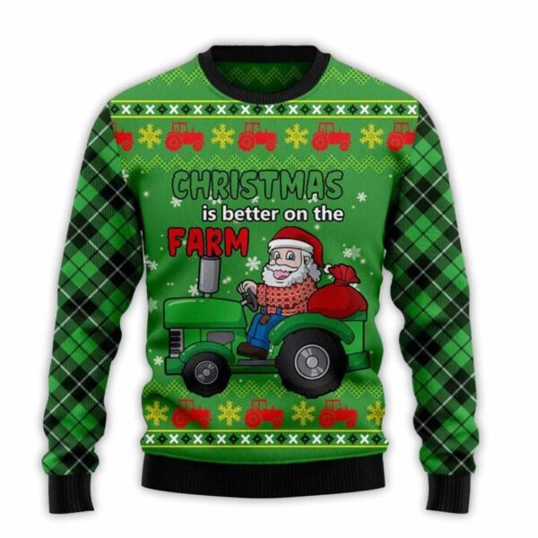 Tractor Santa Christmas Is Better On The Farm Ugly Christmas Sweater