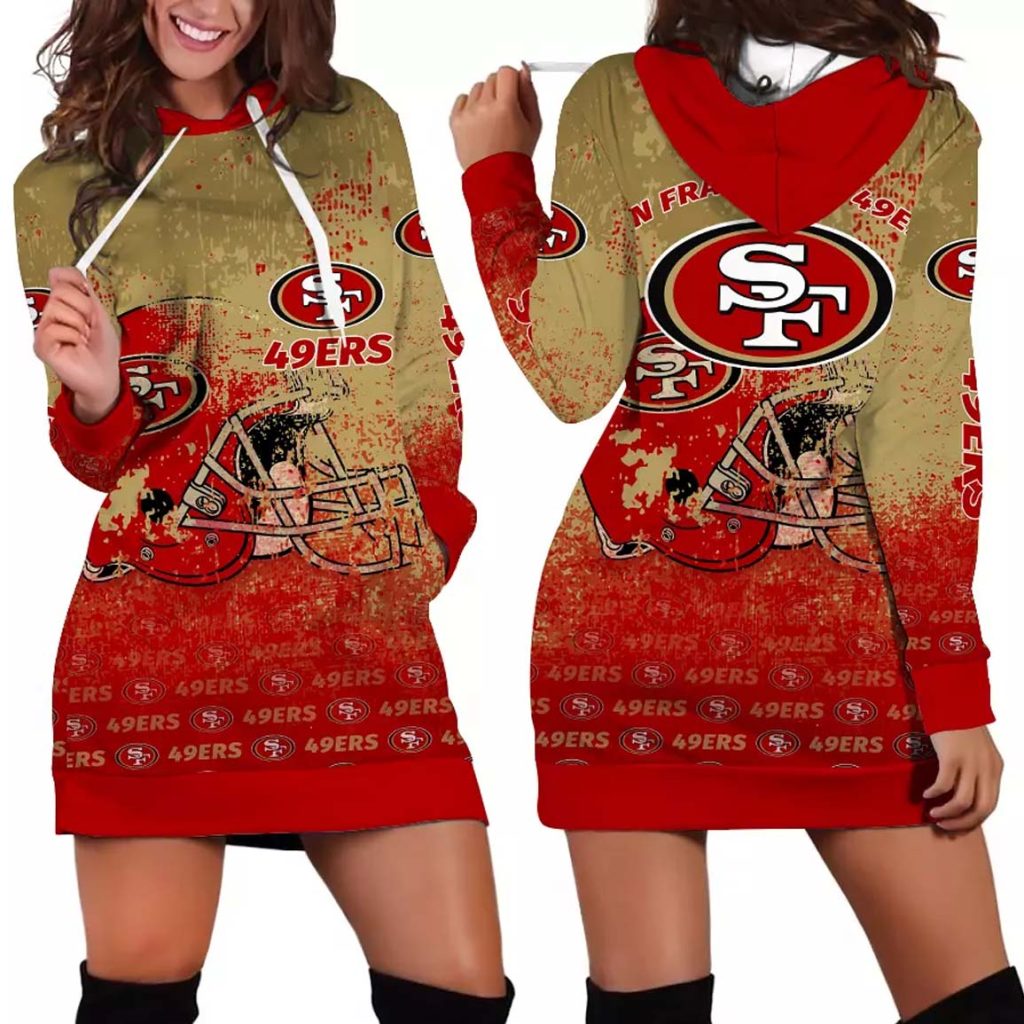 49ers Helmet Grunge Women's Hoodie Dress