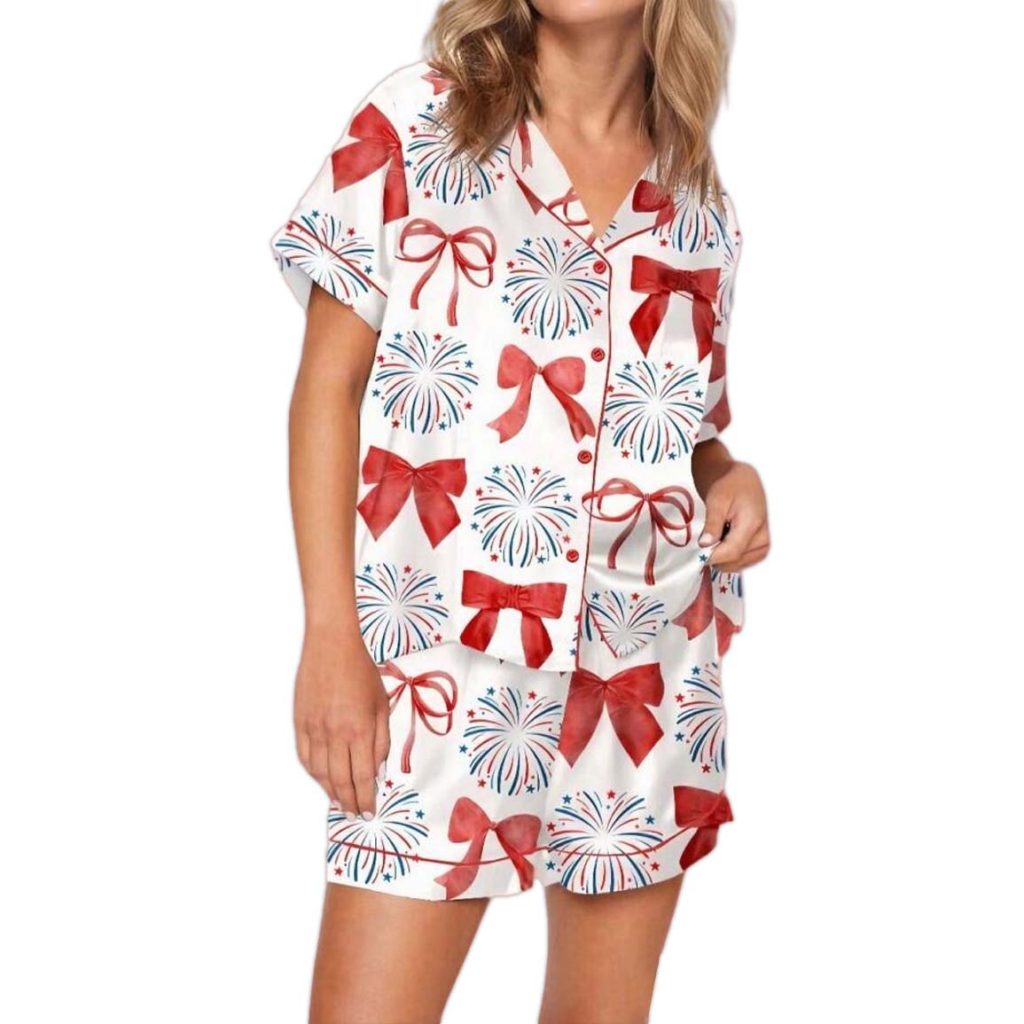 4th Of July American Fireworks Girl Cowgirl Pajama Set 1