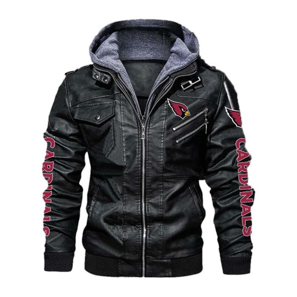 Arizona Cardinals Hooded Leather Jacket 1