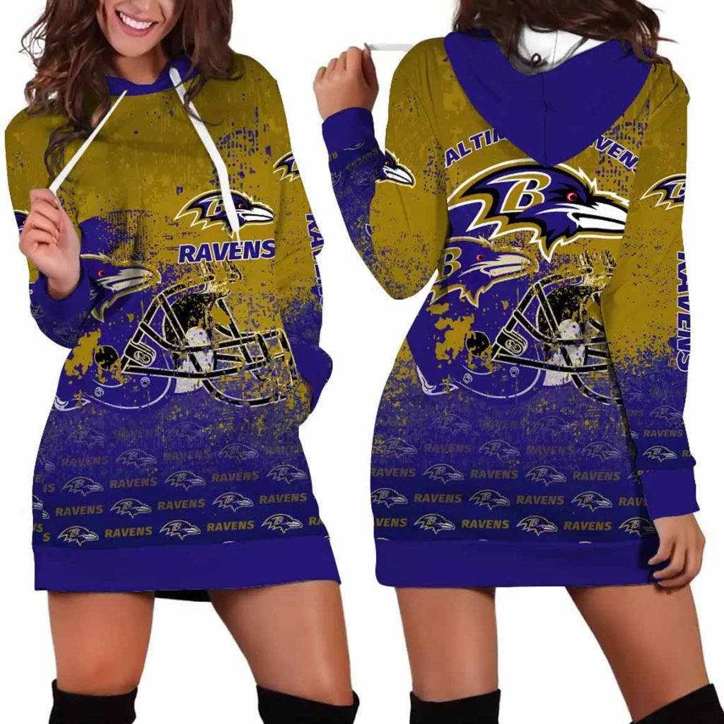 Baltimore Ravens Helmet Grunge Women's Hoodie Dress