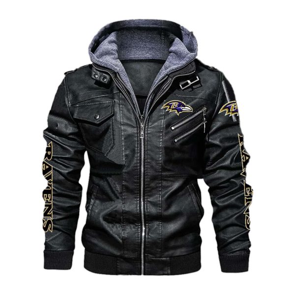 Baltimore Ravens Hooded Leather Jacket 1