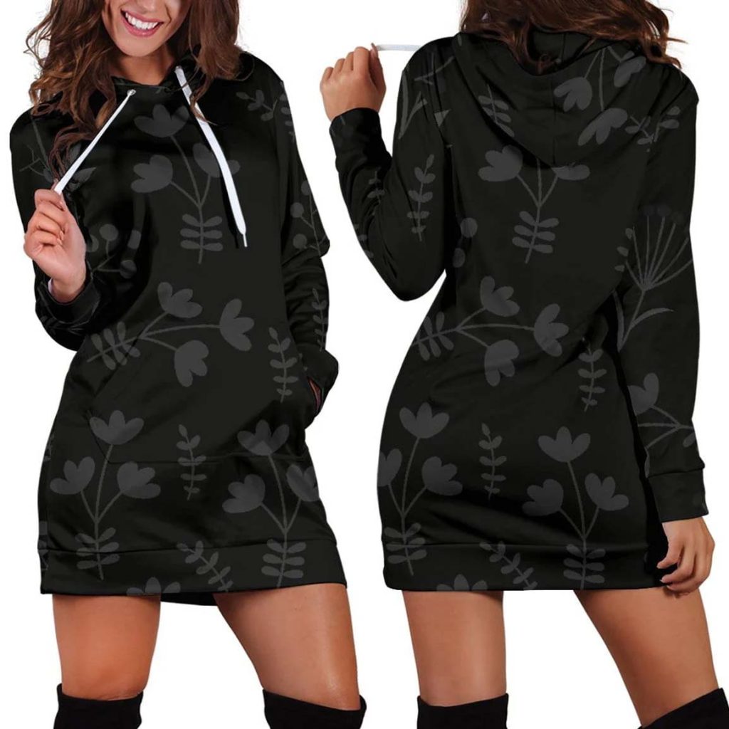 Black Flowers Women's Hoodie Dress