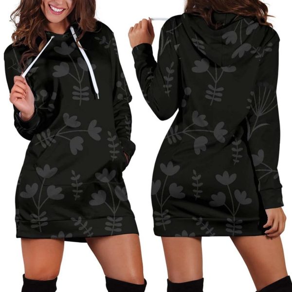 Black Flowers Womens Hoodie Dress 1