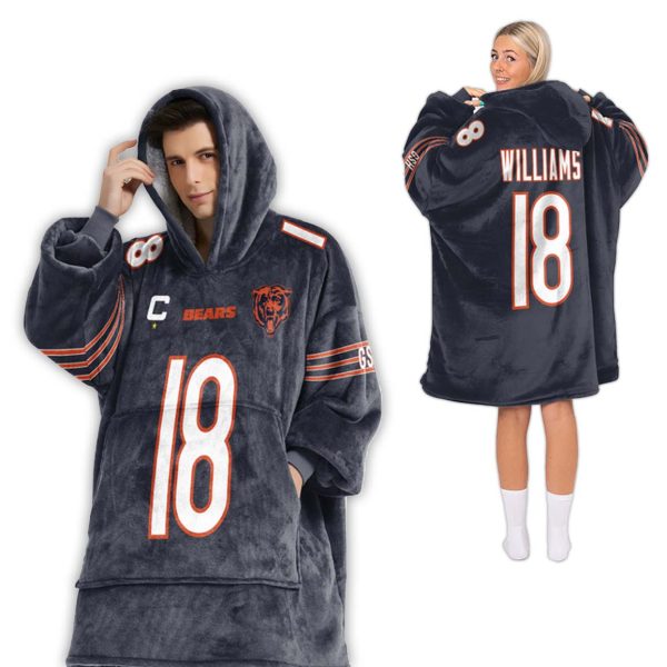 Captain C Williams 18 Chicago Bears Football Unisex Blanket Hoodie 2