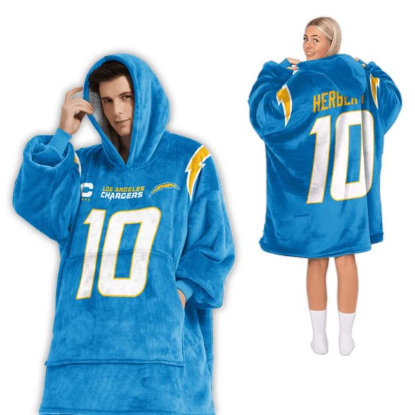 Captain J Herbert 10 Los Angeles Chargers Football Unisex Blanket Hoodie 2