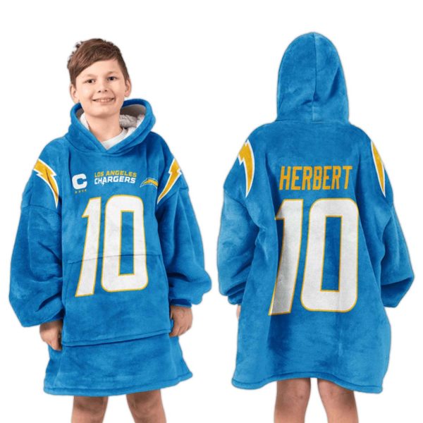 Captain J Herbert 10 Los Angeles Chargers Football Unisex Blanket Hoodie 3