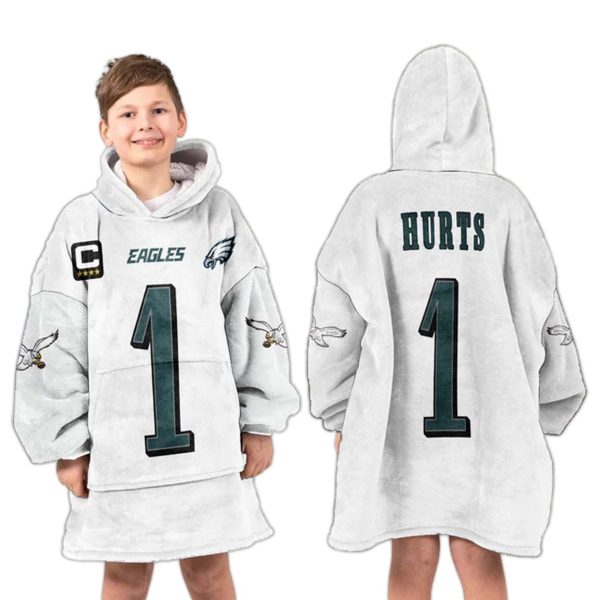 Captain J Hurts 1 Philadelphia Eagles Football Unisex Blanket Hoodie 3