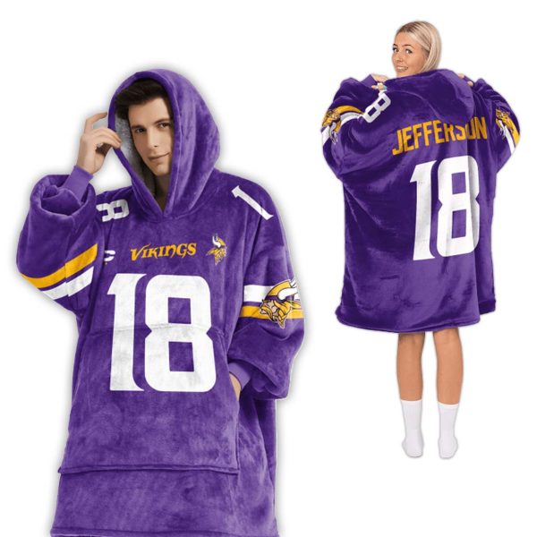 Captain J Jefferson 18 Minnesota Football Unisex Blanket Hoodie 2