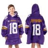 Captain J Jefferson 18 Minnesota Football Unisex Blanket Hoodie 3